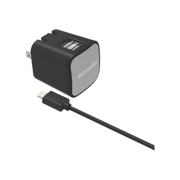 Digipower InstaSense IS-AC2DL - Power adapter - 12 Watt - 2.4 A - 2 output connectors (USB) - on cable: Lightning