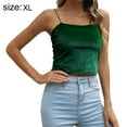 thumbnail image 2 of Top corto tipo camisola con tirantes finos de terciopelo para mujer Camisetas sin mangas informales sin mangas - Verde, 2 of 6