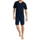 thumbnail image 2 of UNCOVER by SCHIESSER Conjunto de Pijama para Hombre de 2 Piezas - Corto, Cuello en V, Algodón, liso/estampado Azul scuro XL (X-Large), 2 of 3