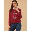 thumbnail image 4 of Sudadera con estampado de gato Allegra K para mujer Rojo XS, 4 of 6