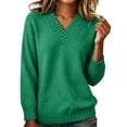 thumbnail image 3 of DYTTDG Women's V-Neck Sweater | Long Sleeve Loose Fit Solid Color Knit Pullover Top, Ribbed Cuffs and Hem Casual Jumper for Daily Outfits, 3 of 8