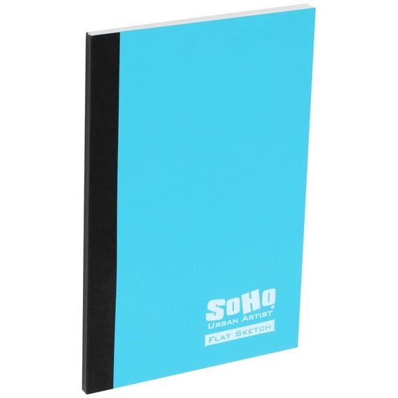 SoHo Urban Artist Tape Bound Lay Flat Sketch Book, Blue Cover, 4x6" 30 Sheets, Smooth Mixed Media Sketchbook, 71lb. (106 gsm) Paper Travel Art Journal, Customizable Soft Cover