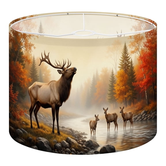 Linen Drum Lampshades Majestic Elk Deer Forest Landscape River Rustic Hunting 13"x13"x10" Light Shade for Table Lamps Floor Lamp Shades Lampshade Replacement Assembly Required