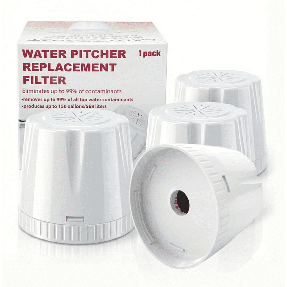 Replacement Filter for EPIC Water Filter Pitcher, Water Filter Pitcher Compatible with Aquagear Seychelle, BPA Free. Removes Fluoride, Chlorine, Lead, (4 Pack)