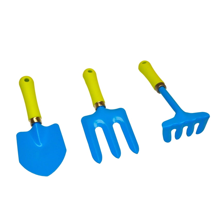 G & F Products JustForKids Kids Garden Tool Set, 2-Pack with Pails, Metal Tools with Wooden Handles, Shovel, Rake & Cultivator, Green & Blue