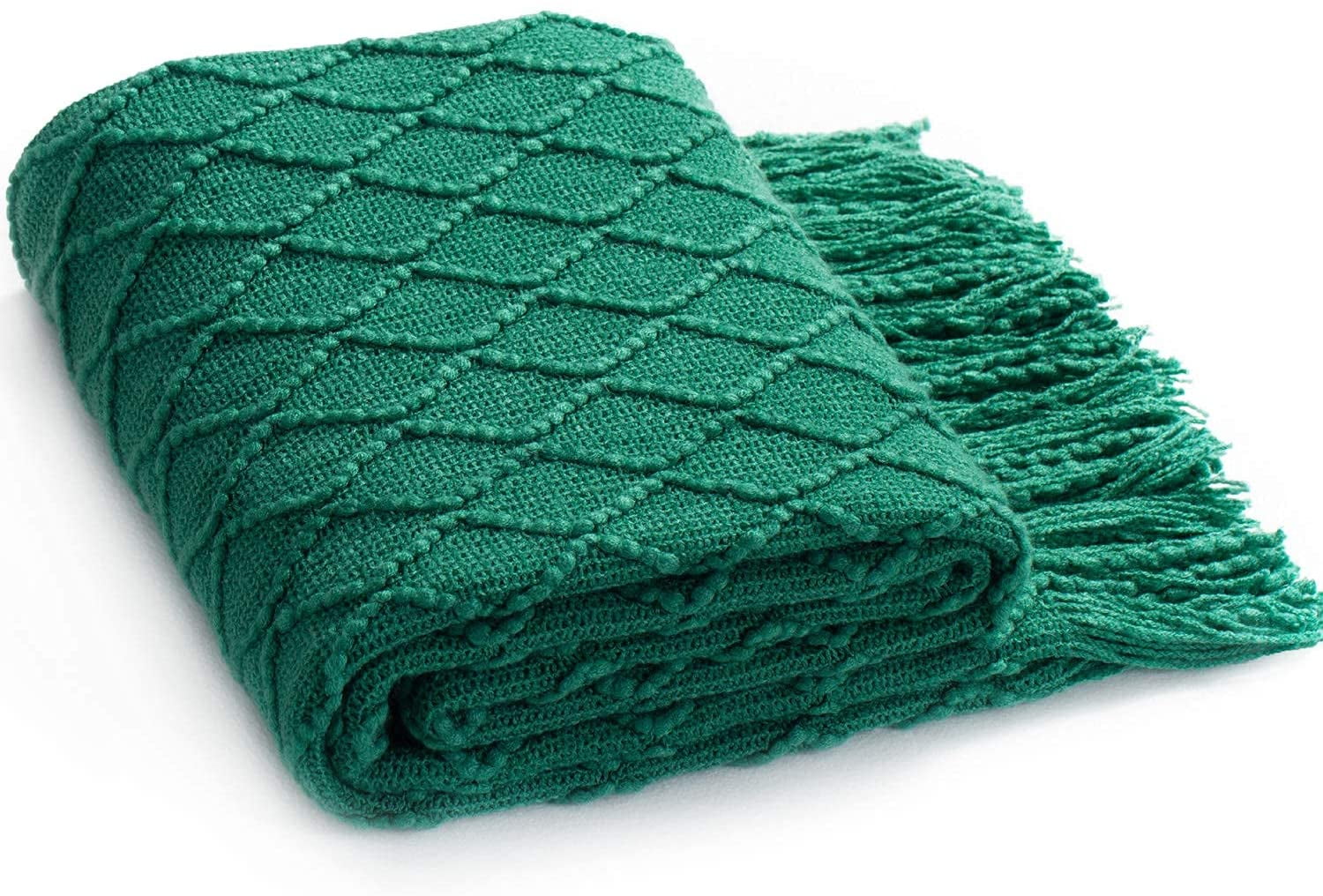Suitable for All Seasons（50x60 Emerald Green） Mokoya Flannel Throw Blanket with Pompom Fringe,Soft Thick Blankets for Sofa,Bed,Couch,Cozy Decorative Throw Blanket for Home
