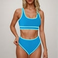 thumbnail image 2 of Bigersell Womens High Waisted Bikini Sets, Color Block Two Piece Swimsuits, Sporty Bathing Suits for Women Trendy Crop Tops Swimsuits Sets Beach Vacation Swimwear Light Blue L, 2 of 4