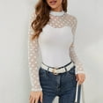 thumbnail image 2 of Maean Women Mesh Top Long Sleeve Slim Layer Mock Neck Pullover Going out Shirts Fall Clubwear Outfits, 2 of 6