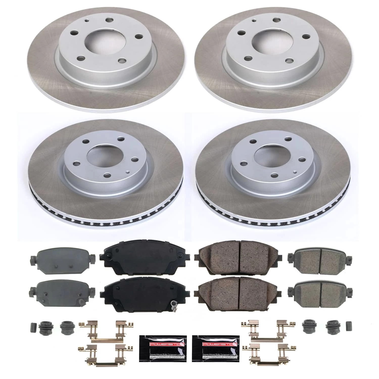 PowerStop Front and Rear Semi-Coated Rotor and Low-Dust Ceramic Brake Pad Kit SC8282
