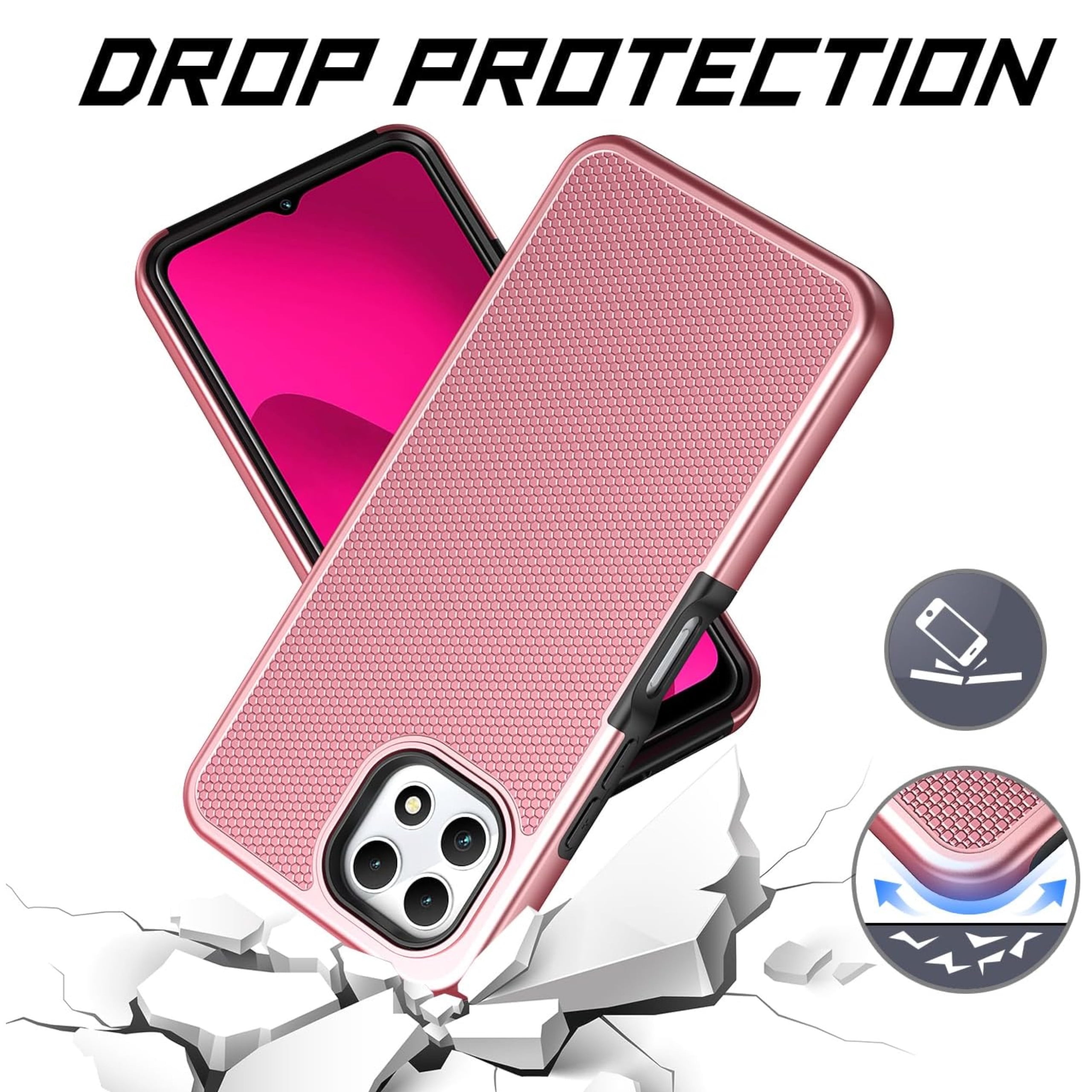 Xpression Phone Case For TCL K24 /TCL K23 Dual Layer Slim & Tough Hybrid Shockproof Heavy Duty Rubber TPU Matte with Textured Rugged Shell Protection Cover, Rose Gold