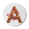 thumbnail image 1 of Christmas Alphabet Mouse Pad for Computers, Realistic Art Image of A Letter Designed with Tree Branches, Round Non-Slip Thick Rubber Modern Mousepad, 8" Round, Pearl and Olive Green, by Ambesonne, 1 of 2