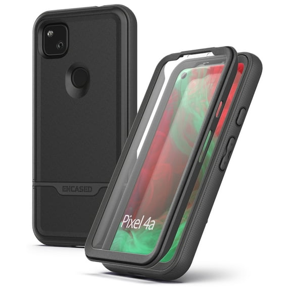Encased Pixel 4a Case with Screen Protector (Rebel Shield) Rugged Full Body Protective Cover with Build-in Screen Guard for Google Pixel 4a - Black