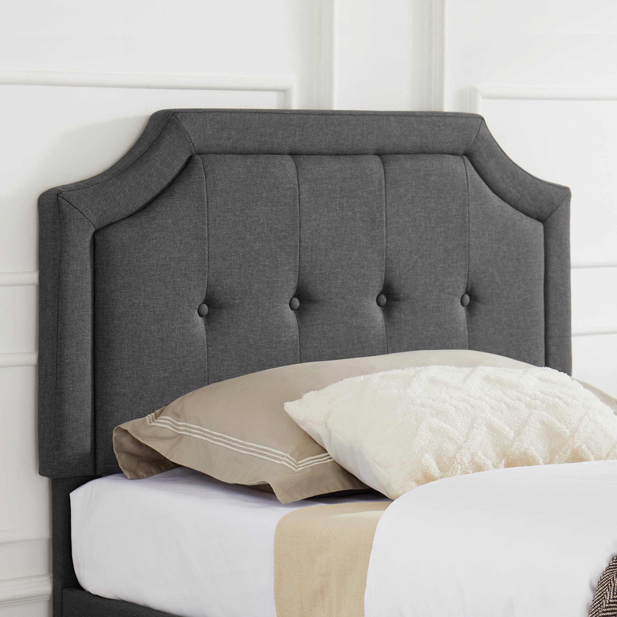 Javlergo Twin Size Bed Frame with Upholstered Adjustable Diamond Stitched Panel Headboard, Wood Slat Support/Easy Assembly, Gray