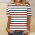 thumbnail image 3 of TKLPEHG Short Sleeve Tops For Women Crew Neck Comfy Casual Loose Striped Print Graphic Tee Summer Fashion Blouses (Multicolor,M), 3 of 4