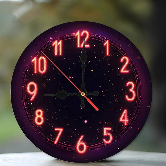 Neon Clock Wall Decor Night Light 10-Inch Silent Wooden Wall Clock, Battery Operated (AA Batteries Not Included), Artistic Home Decor