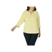 TOMMY HILFIGER Womens Yellow Long Sleeve Jewel Neck Top Plus Size: 3X