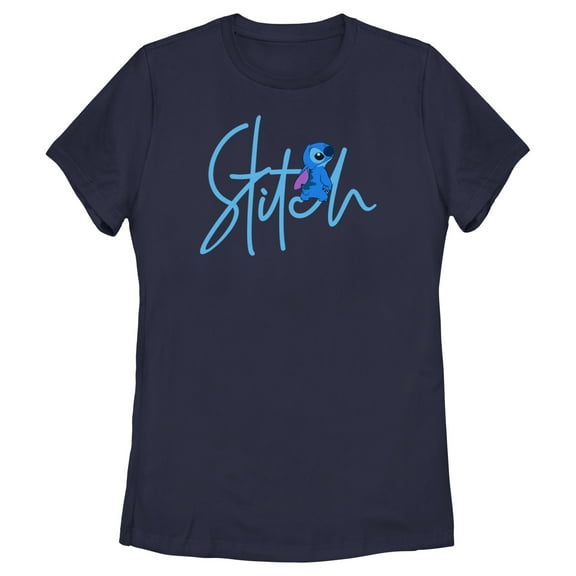 Women's Lilo & Stitch Alien Signature  Graphic Tee Navy Blue 2X Large