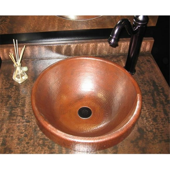 Novatto TCU-014AN GRANADA Round Surface Mount Copper Sink with Antigua Finish 17-Inch Diameter Copper Brown