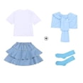 thumbnail image 3 of Daiosportswear Girls 4 Piece Summer Outfit Set, Crew Neck Tee Detachable Scarf Tiered Ruffle Denim Skirt Knee High Socks for 3-16Y Sky Blue 11-12 Years, 3 of 9