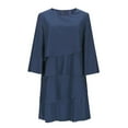 thumbnail image 5 of Sexlip Women's 3/4 Sleeve Layered Dress Round Neck Party Chiffon Mini Dress Fall Solid Color Elegant Outfits Blue S, 5 of 5