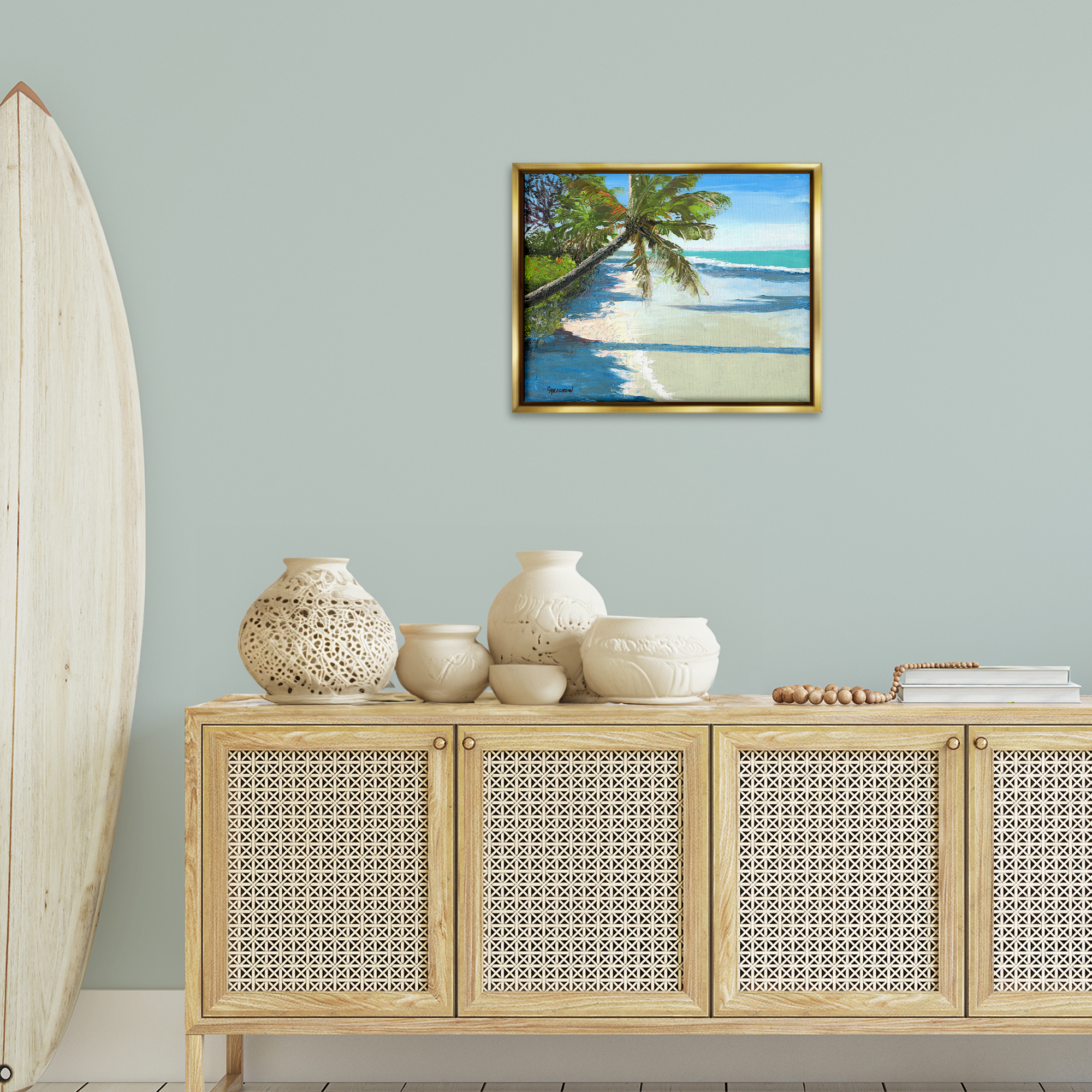Stupell Industries Beach Shadows Landscape Landscape & Nature Painting Gold Floater Framed Canvas Art Print Wall Art, 21 x 17