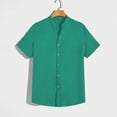 thumbnail image 2 of Mens Hawaiian Shirt Band Collar Short Sleeve Button Down Shirts Summer Beach Shirts Green, 2 of 6