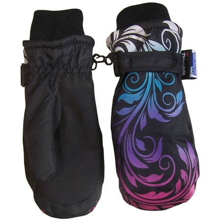 Xcr Womens Mitten - NICE CAPS Girls Multi Shaded Scroll Print Winter Waterproof and Thinsulate Lined Insulated Snow Mitten - Fits Toddler Little Kids Children Child Youth Sizes