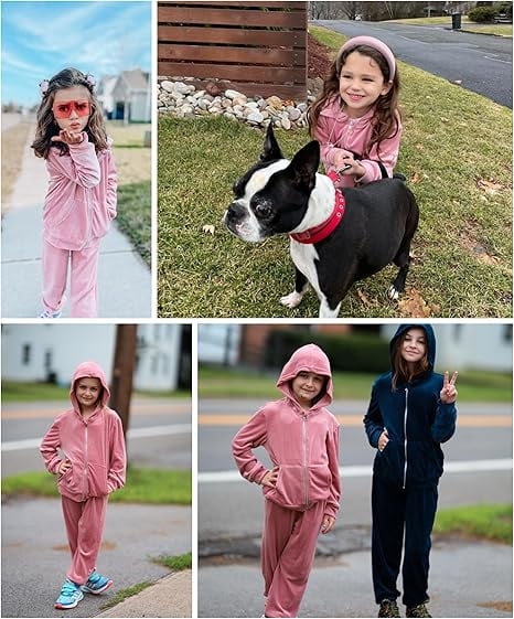 Oudiya Girls 2 Piece Outfits Velour Tracksuit Hoodie and Jogger Set Sweatsuit Athletic Clothes Sets