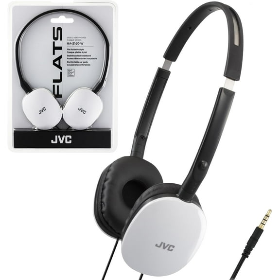 JVC Flats On-Ear Wired Headphones - HAS160W- Flat Foldable Design - 30mm Driver for Powerful Sound - Soft Ear-Pads for Comfort – Steel Headband - Lightweight & Portable