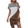 thumbnail image 1 of RKSTN Robes d'Été pour Femmes 2024 Mode Classique Manches Courtes Col Rond Patchwork Couleur Mini Robes Ample Grande Taille Ligne A Taille Élastique Robes Évasées, 1 of 4