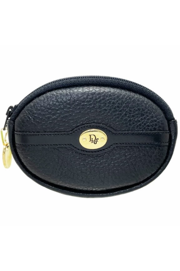 Pre-Owned Christian Dior Coin Case Purse Leather Black Oval Old Classic C.Dior TT-14364