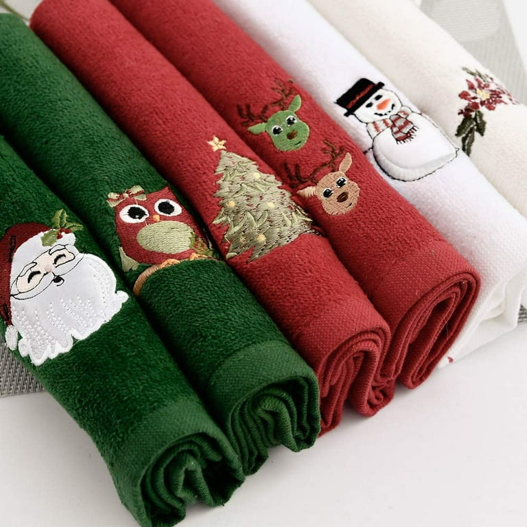 Aneco 6 Pack Christmas Hand Towels Washcloths 12 x 18 inch 100% Pure Cotton  Towels Bathroom Decorative Dish Towels Set, Christmas Pattern Design