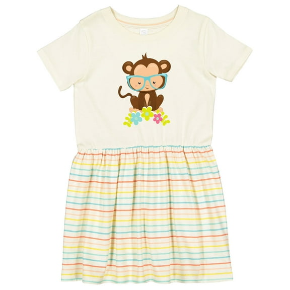 Inktastic Hipster Monkey, Monkey with Glasses, Flowers Girls Toddler Dress