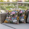 thumbnail image 4 of Spring Flowers Pillow Covers 2 Pack Watercolor Country Colorful Floral Leaf Plant Black Pillowcase Waterproof Outdoor Throw Pillow Cover for Patio Garden Square Cushion 18”x18”, 4 of 9
