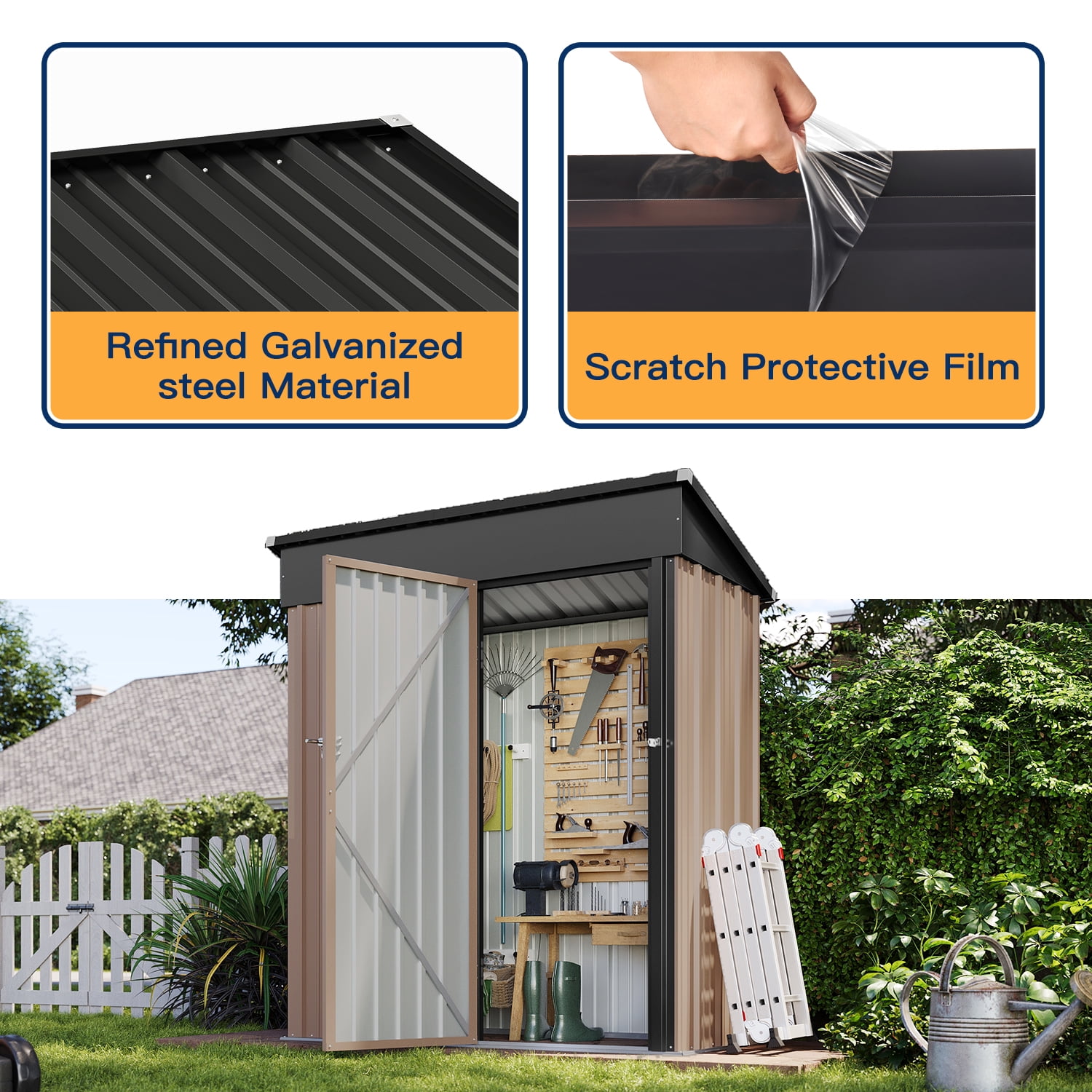 Aoxun 5' x 3' Outdoor Metal Storage Shed with Door & Lock for Backyard, Garden