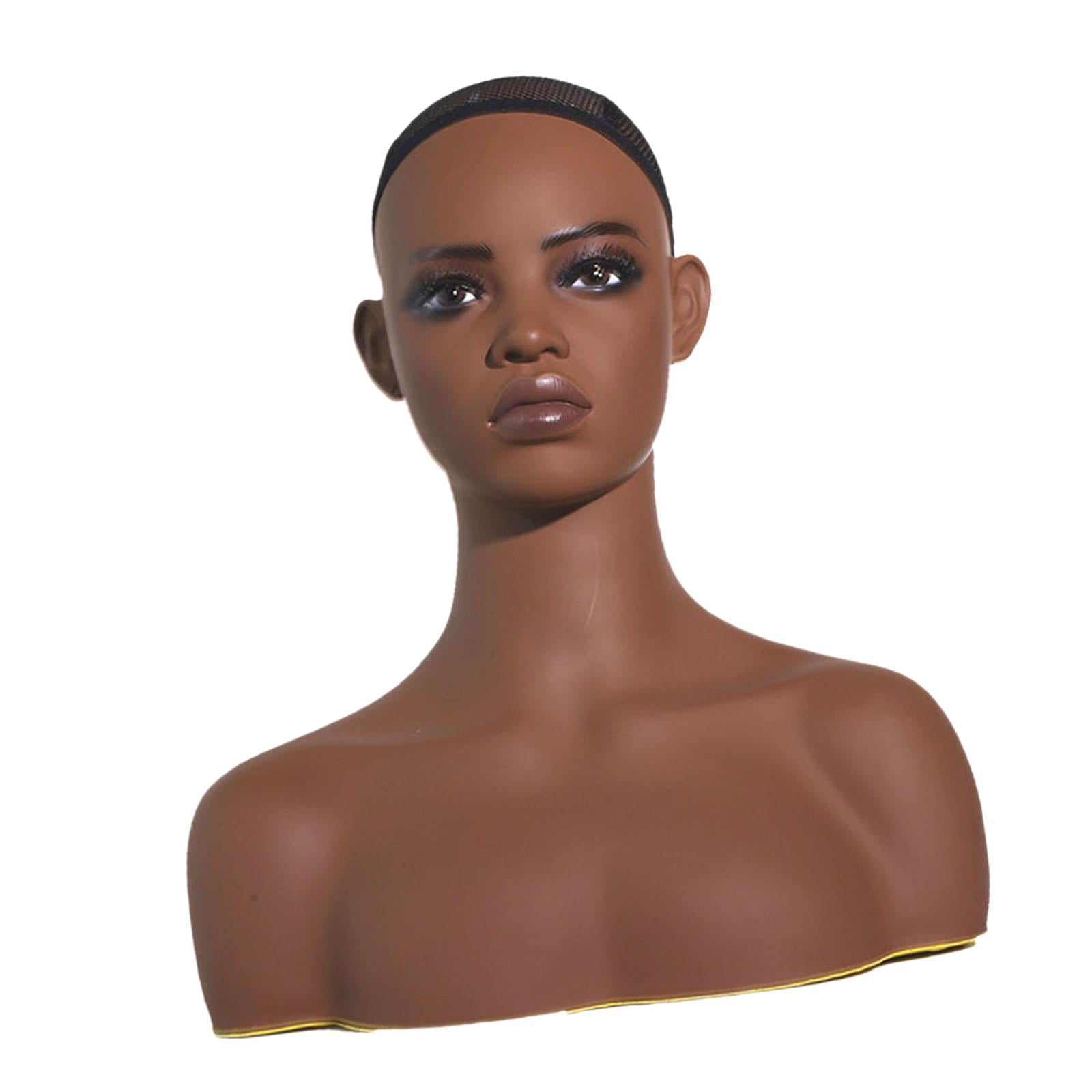 FITYLE Realistic Female Mannequin Head Hat Display Stand Holder Multipurpose Earring Holes with Shoulders Head for Jewelry Scarf