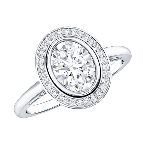 Certified Oval Lab Grown Diamond Halo Engagement Ring for Women (1 Carat, EF-VS Quality), 925 Sterling Silver, US 4.00