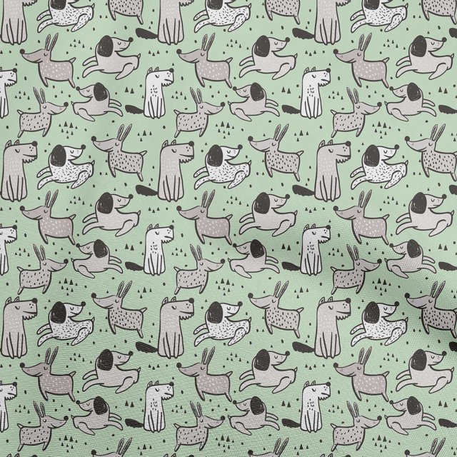 oneOone Rayon Mint Green Fabric Dog Sewing Material Print Fabric By The Yard 56 Inch Wide