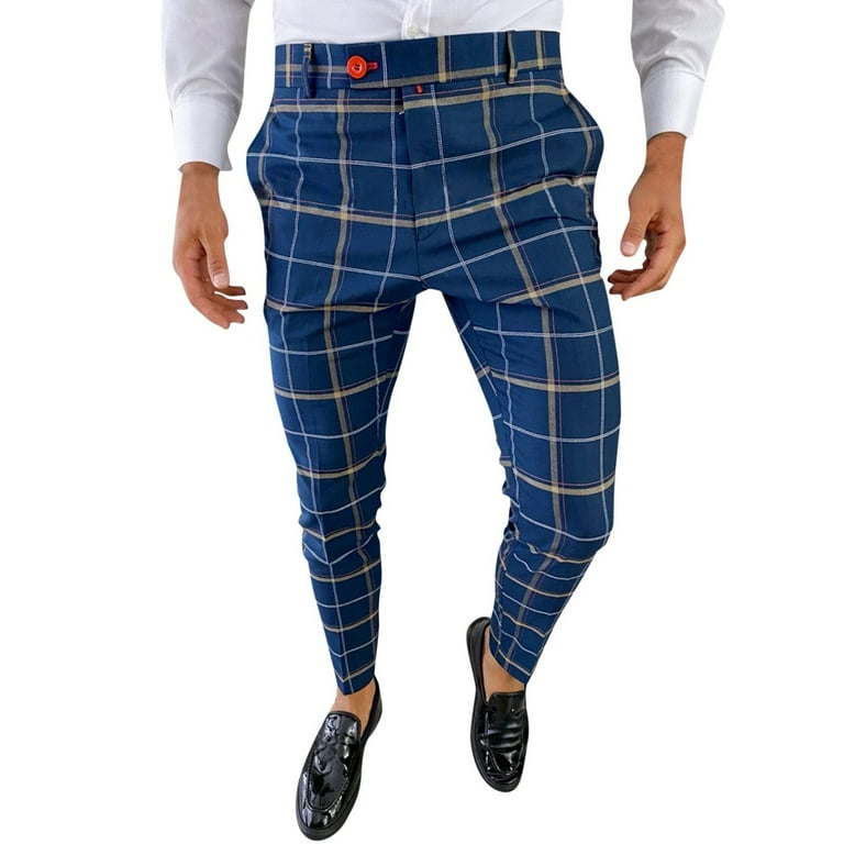 iOPQO Cargo Pants For Men Men s Casual Plaid Print Skinny Pencil Pants Zipper Elastic Waist Pants TrousersMen S Pants Sweatpants For Men Walmart