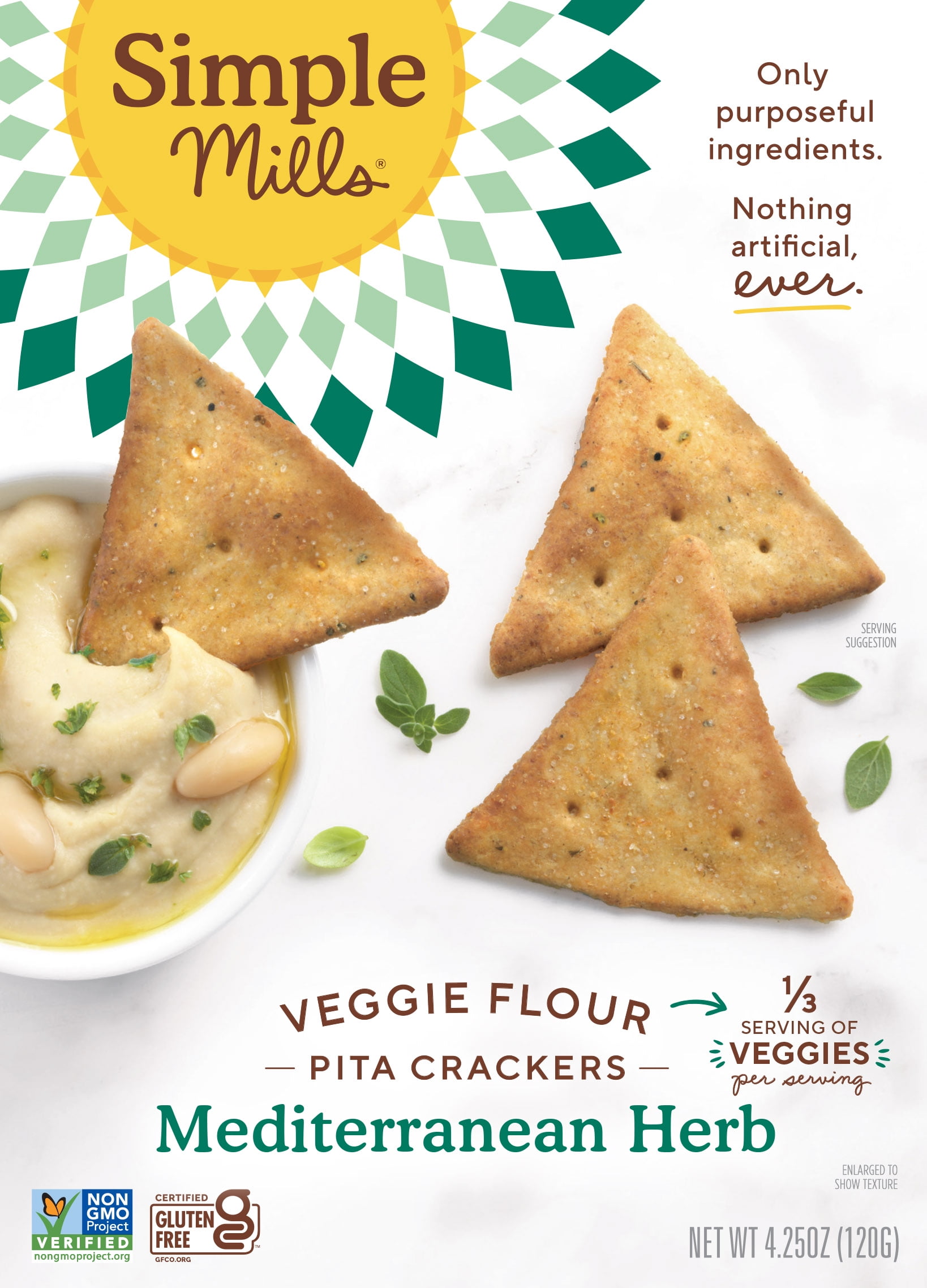 Simple Mills Veggie Flour Pita Crackers, Mediterranean Herb, Gluten