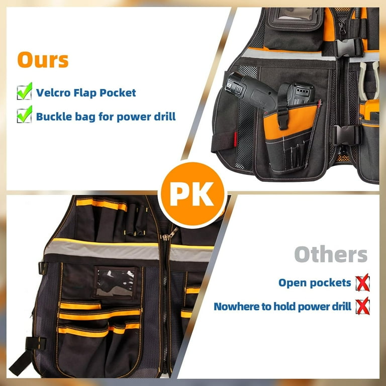 Tool Vest Electrician, 15 Pockets Tool Vest for Handyman