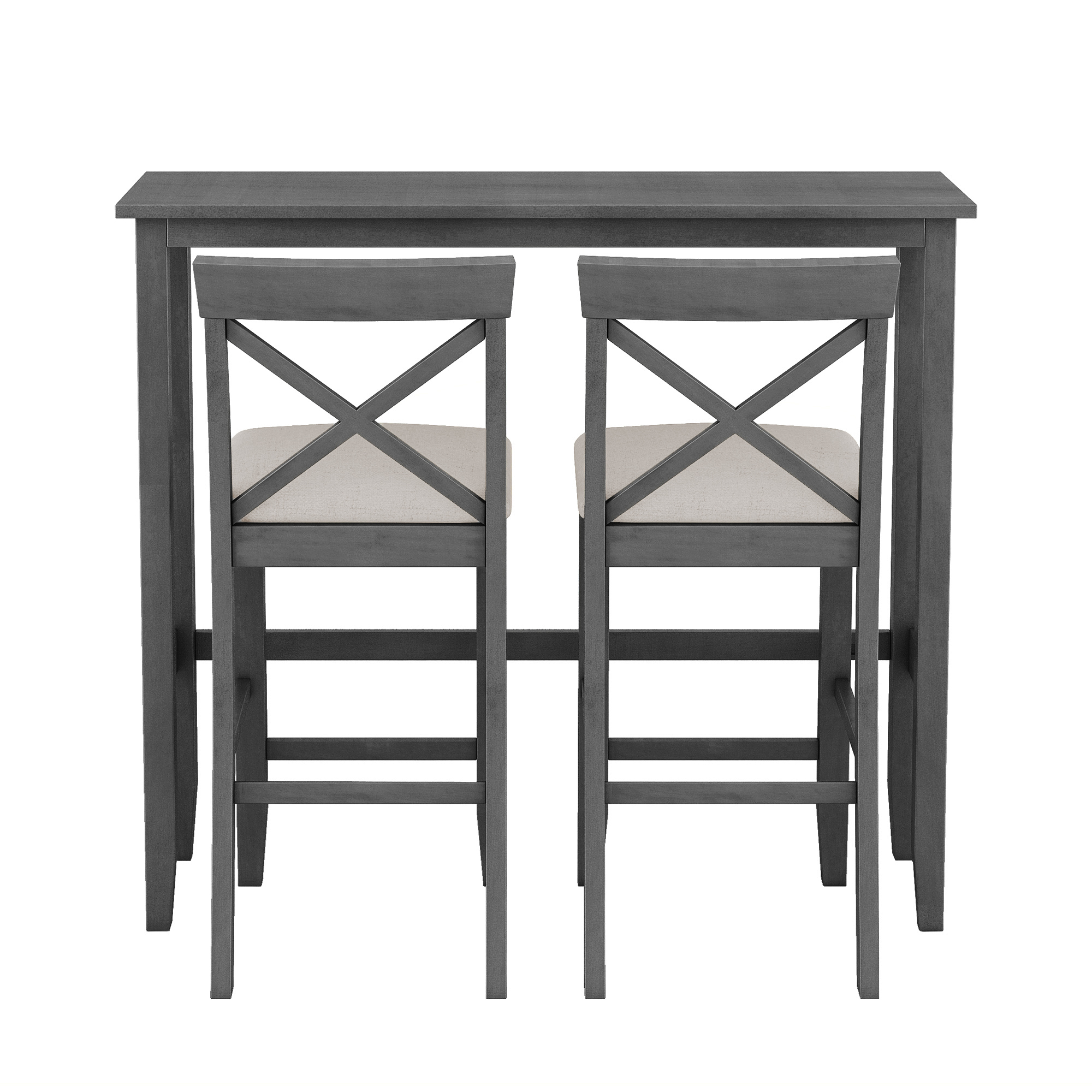 Euroco Farmhouse 3 Piece Dining Set,48" Rectangular Wood Bar Set Kitchen Breakfast Nook with 2 Chairs for Small Places,Gray
