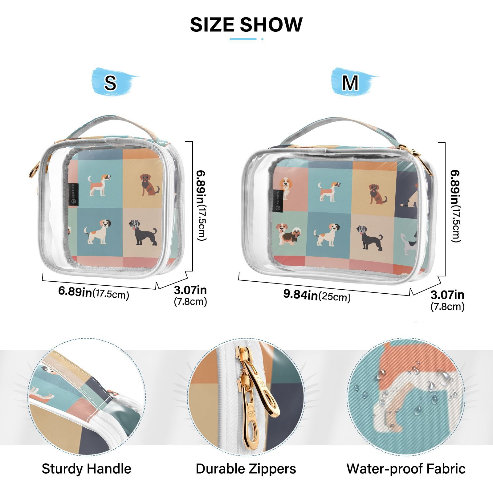 Clear Makeup Bags with Handle Large Opening 2 Pack Set Toiletry Bag Quart Size Bag, for Women Man Traveling Travel Essentials, Toiletries and Other. Doggies
