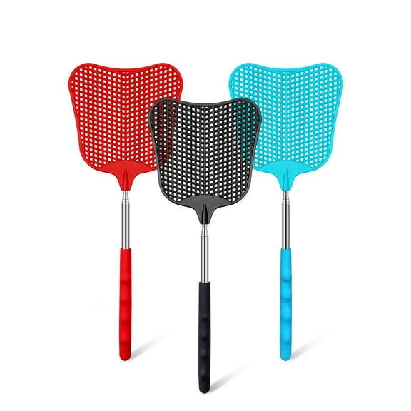 PAL&SAM Extendable Fly Swatter, Durable Telescopic Plastic Fly Swatter Heavy Duty Set, Retractable Flyswatter Fly Killer with Stainless Steel Long Handle - 3 Pack