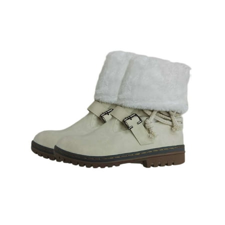 

Avamo Womens Mid Calf Warm Shoes Ladies Walking Round Toe Winter Boot Slip Resistant Plush Lining Beige 8.5