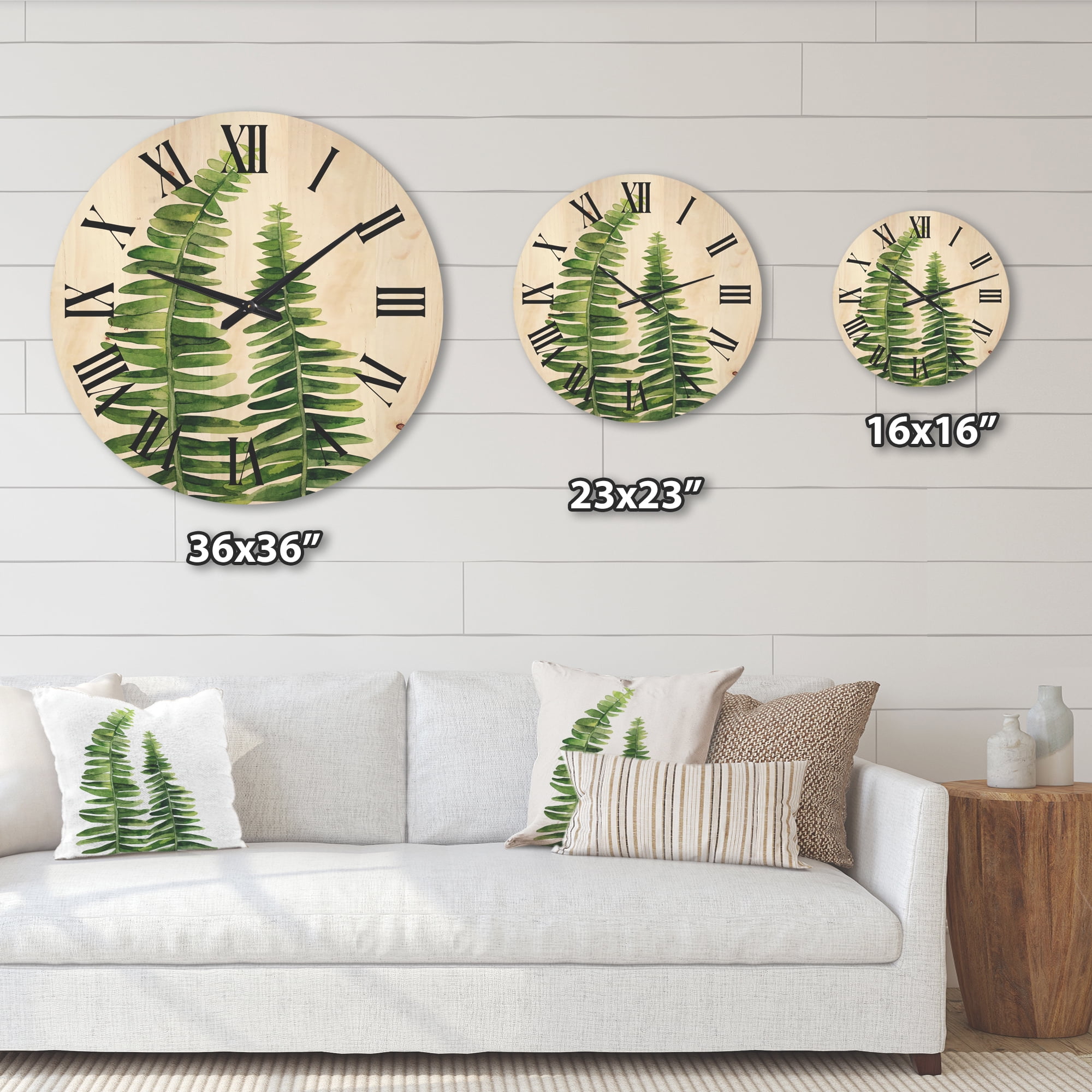 Designart 'Fern Plant Leaves Detail IV' Farmhouse Wood Wall Clock