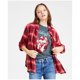 thumbnail image 1 of Lucky Brand Womens Cloud Plaid Boyfriend Button Up Shirt, mediumred, L, 1 of 1