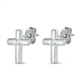 ピアス VINTAGE HOLLYWOOD Cross Line Cubic Earrings 5BNY508 Baguette-Cut Clear CZ Rhodium-Plated Sterling Silver Cross