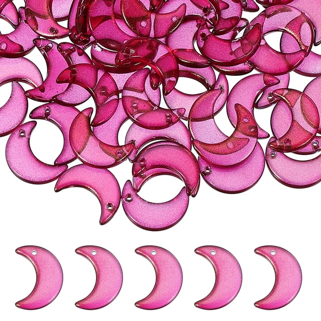 Uxcell 100 Pcs Encanto de Cristal, Cuentas de Cristal de Luna de Vidrio Colgante Pequeño con Papel de Oro para Hacer Joyas Pulsera Collar Arete Manualidades DIY, Rosa Rojo