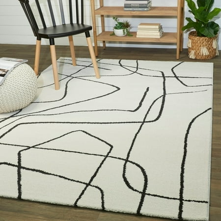 Descartes Abstract Modern Area Rug Charcoal 8 9  x 12  9  x 12  Ivory